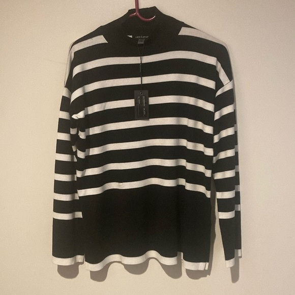 Cable and Gauge mock turtle neck sweater SP black white new - Picture 1 of 10